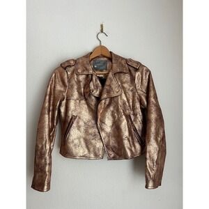 Anthropologie‎ Metallic Bronze Faux Leather Moto Jacket Women's SP